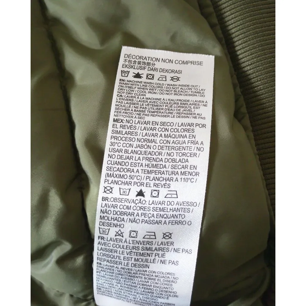 Converse Unisex XL Olive Green Bomber Jacket MA-1 Flight Zip Coat Youth 13-15